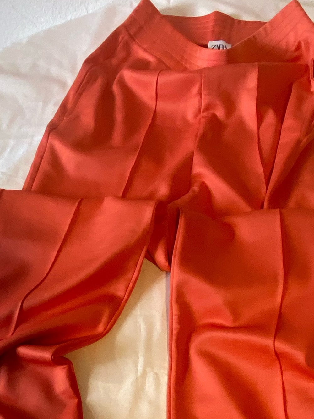 Zara Satin-Look Wide Leg Pants in Bright Orange